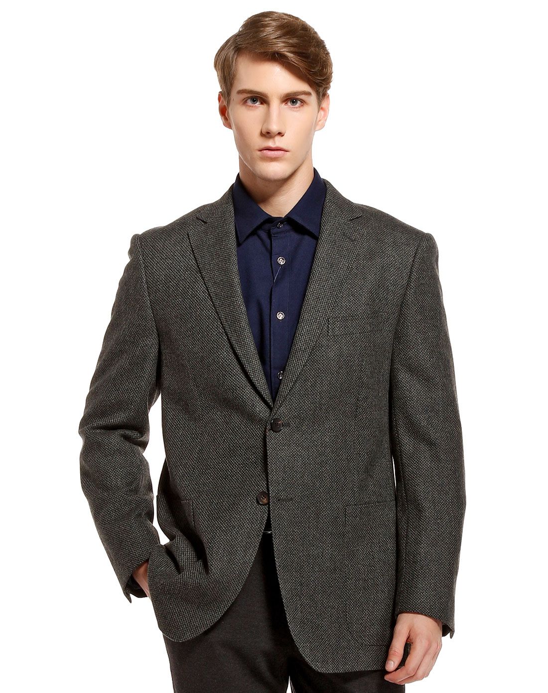 灰绿色潇洒风度长袖西装