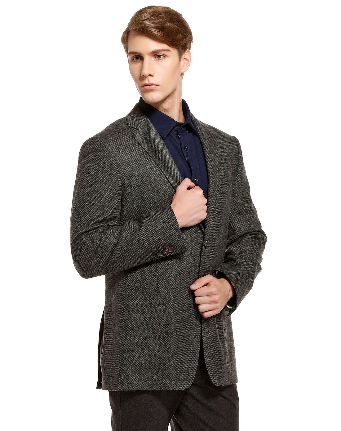 灰绿色潇洒风度长袖西装