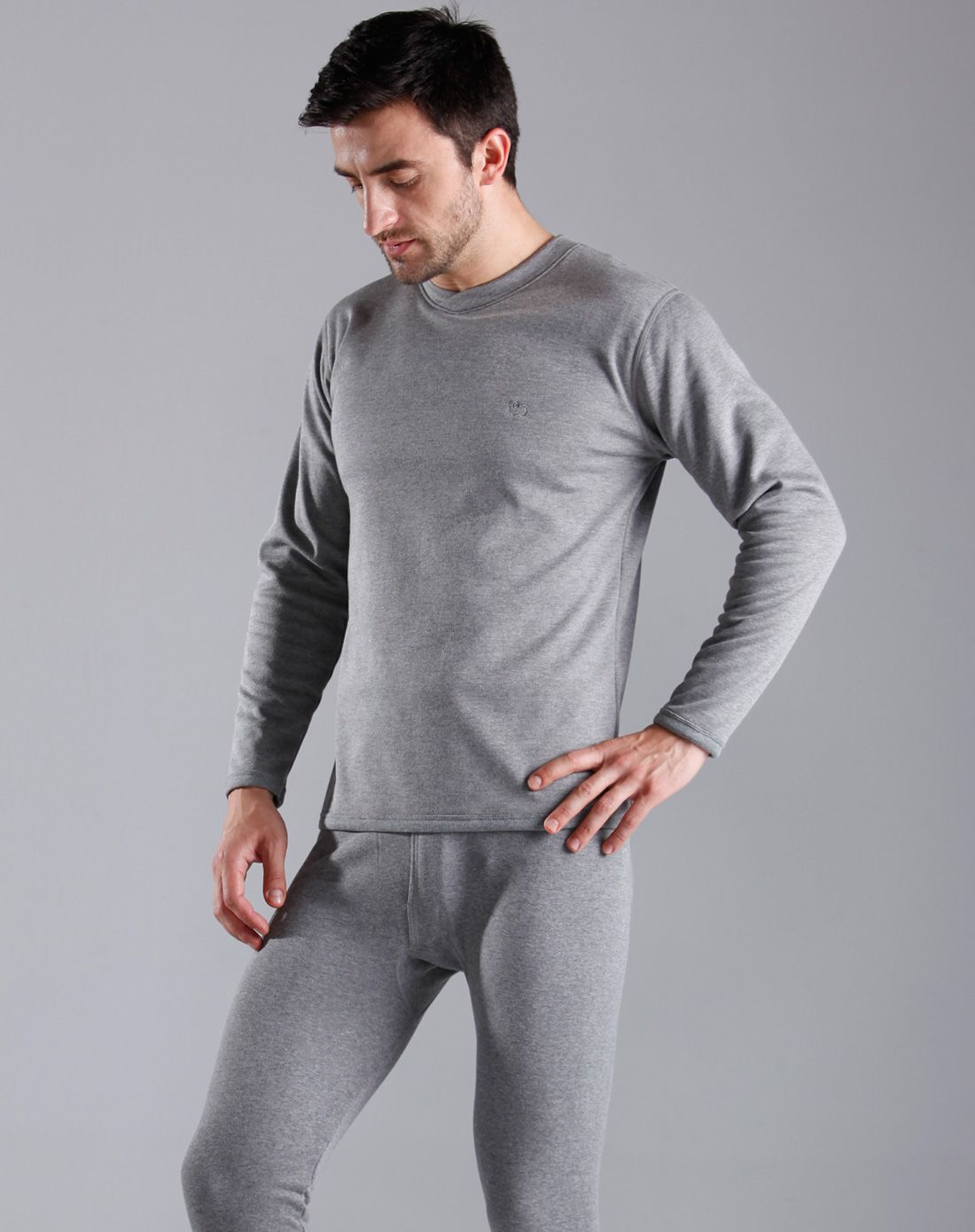 男款浅灰聚暖加绒保暖内衣套装