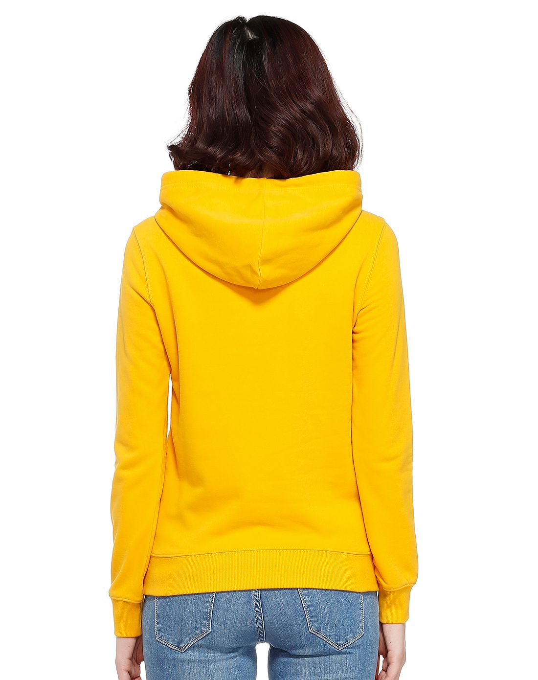 中黄色连帽套头长袖卫衣