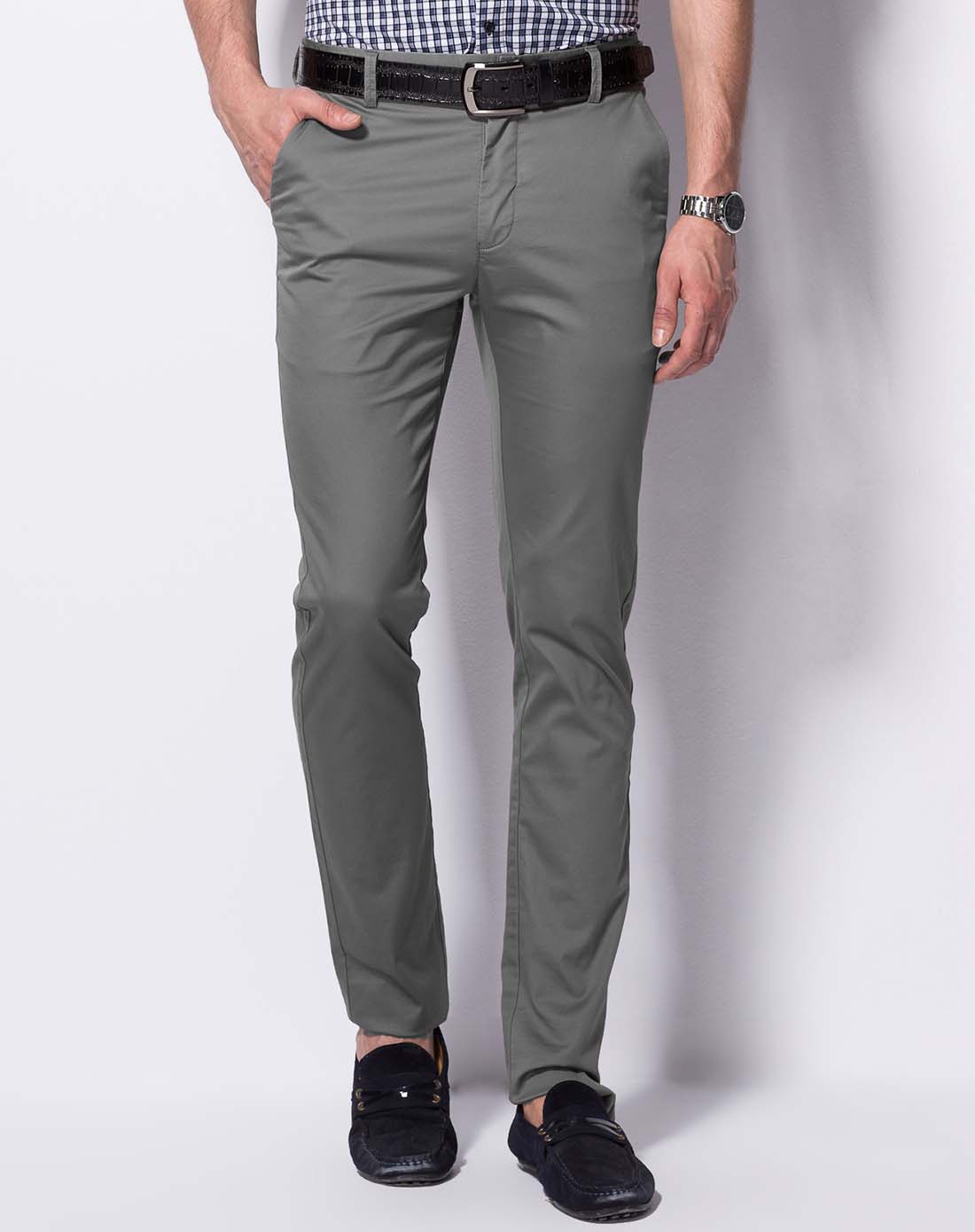 灰绿色质感修身商务休闲裤
