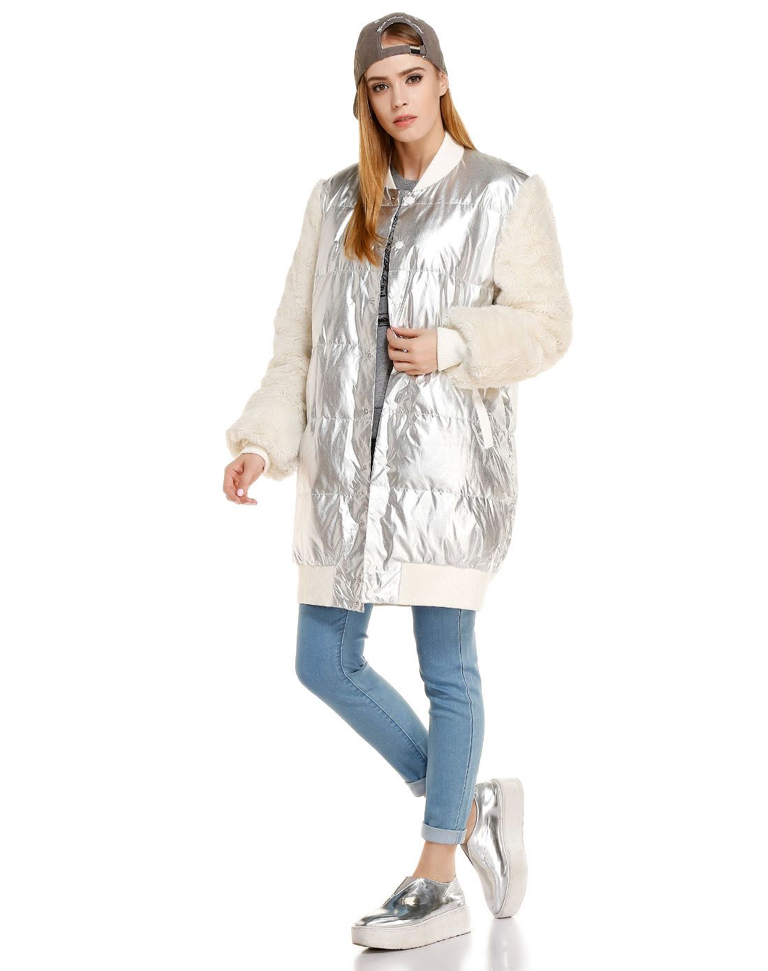 b ab银/白色拼接立领长款长袖羽绒服bcxcoak0224xysvx_唯品会