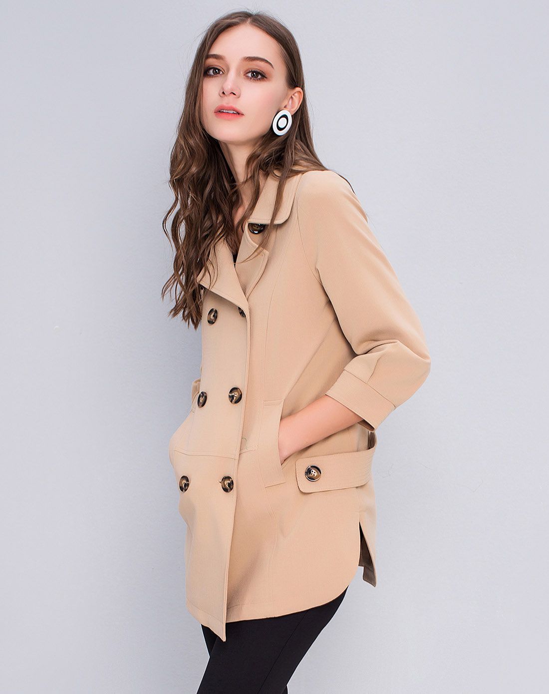 深卡其双排扣风衣