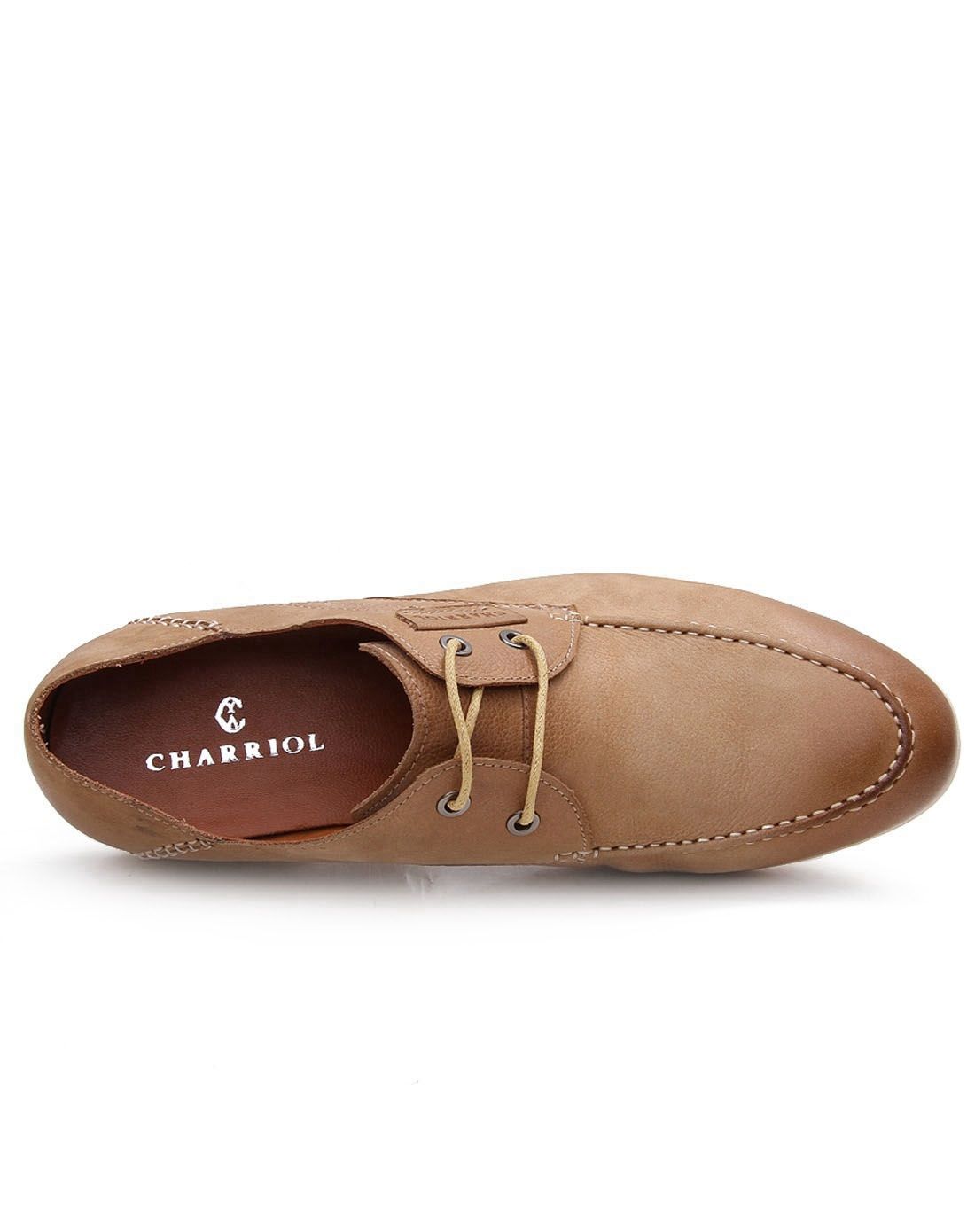 法国夏利豪 杏色牛皮简约百搭单鞋