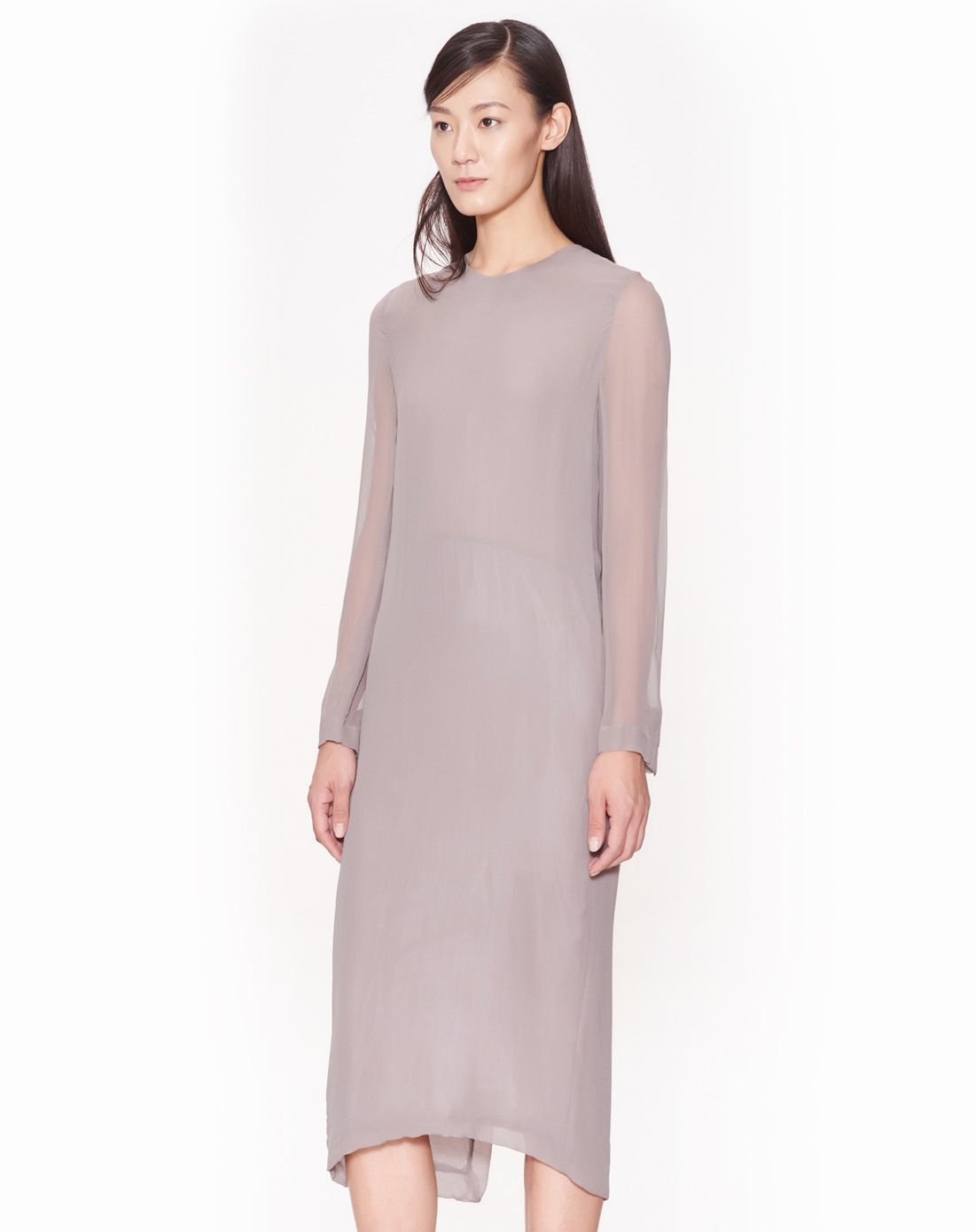 浅紫灰时尚休闲桑蚕丝连衣裙
