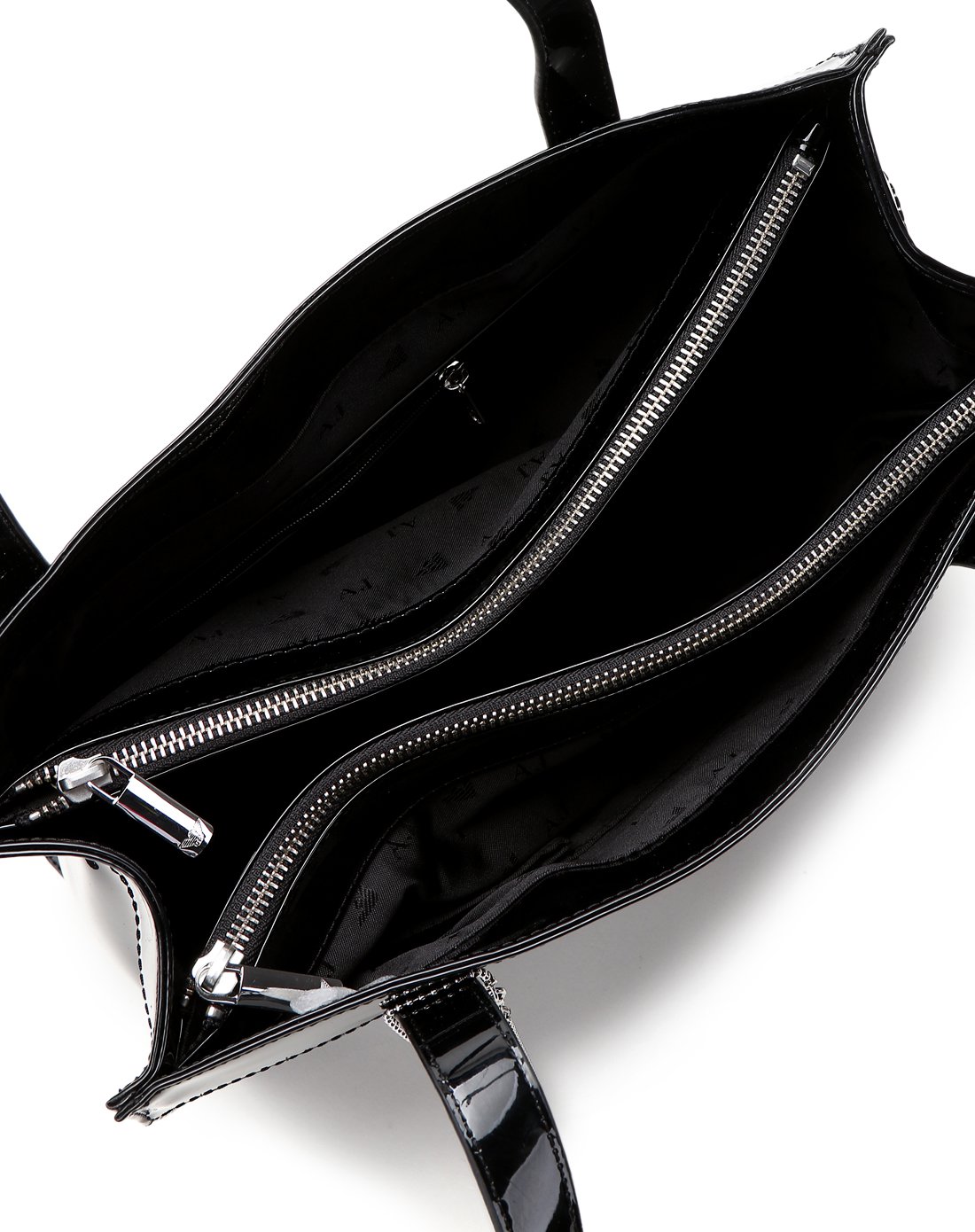 armani jeans女款黑色漆皮logo手提包黑色