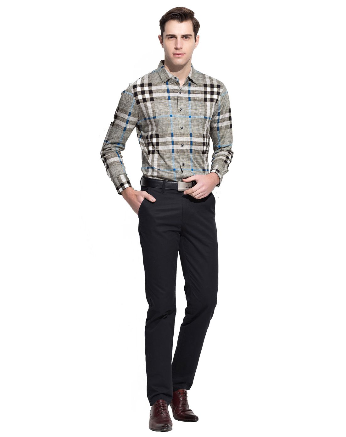 卡帝乐鳄鱼cartelo男装专场 绿色双丝光纯棉长袖衬衫