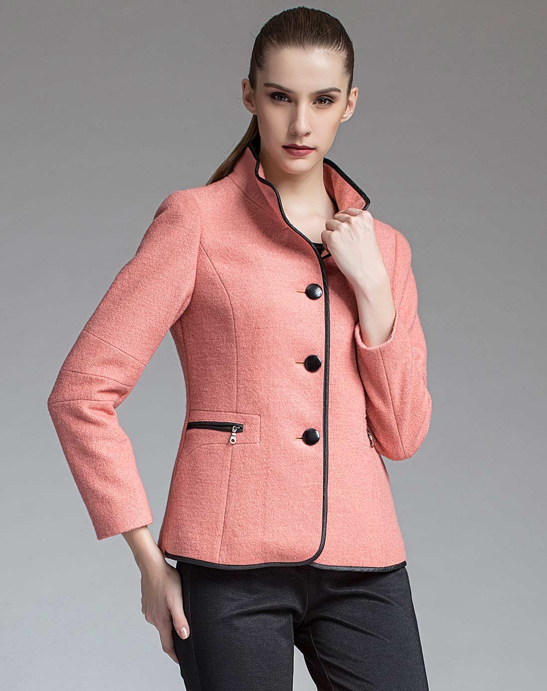 暗粉色知性都市双袋长袖外套