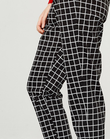 纯棉侧缝隐形拉链格子休闲裤