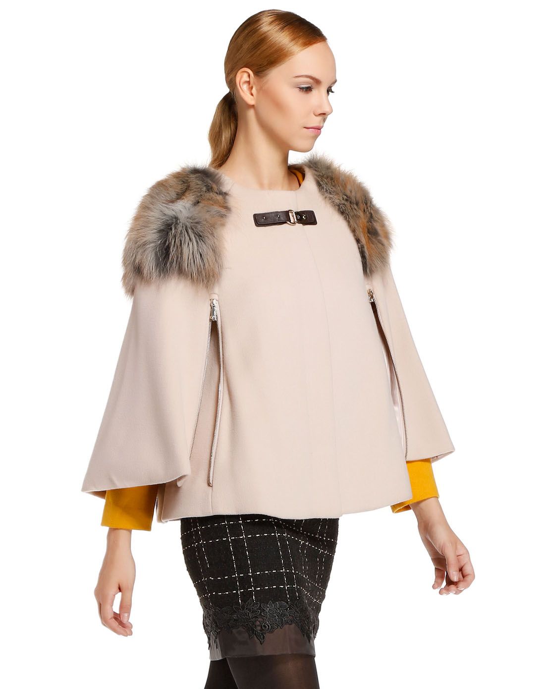 collection粉米色高贵斗篷式外套