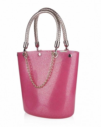 noe粉砂色金链环保树脂单肩女包