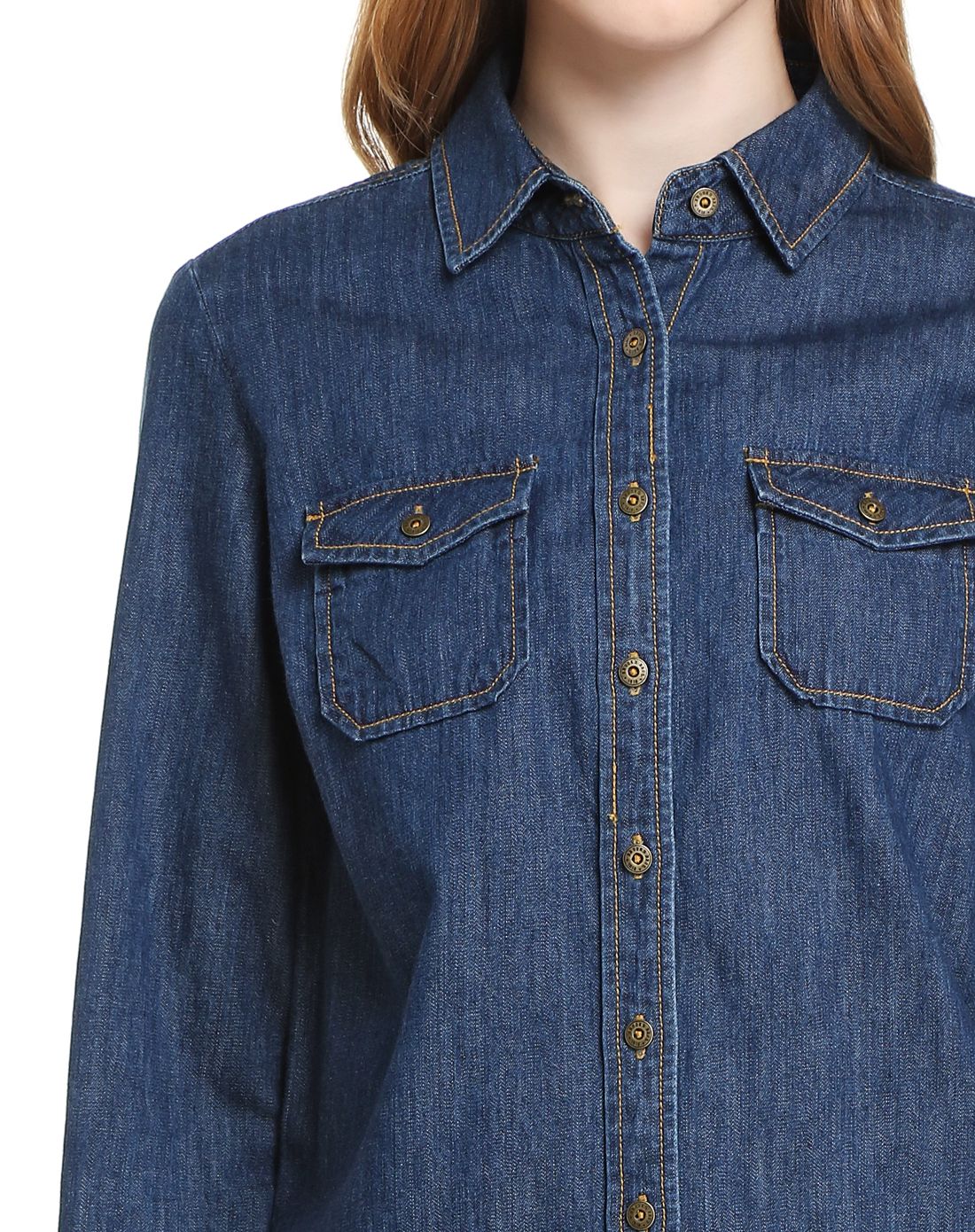 red fleece女款靛蓝色丹宁牛仔衬衫