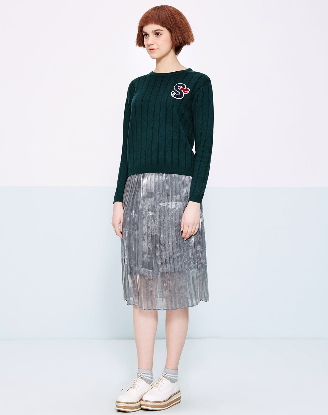 黛绿韩版条纹套头针织衫