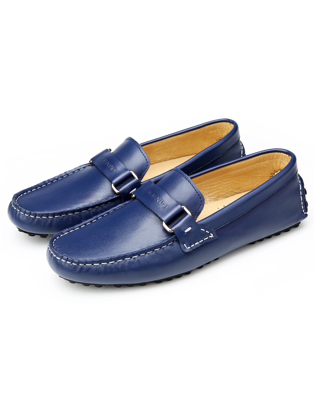 深蓝色头层牛皮休闲豆豆鞋