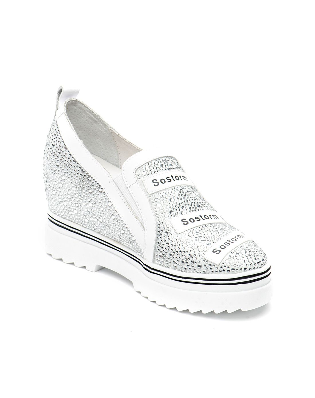 白色靓丽满钻内增高单鞋