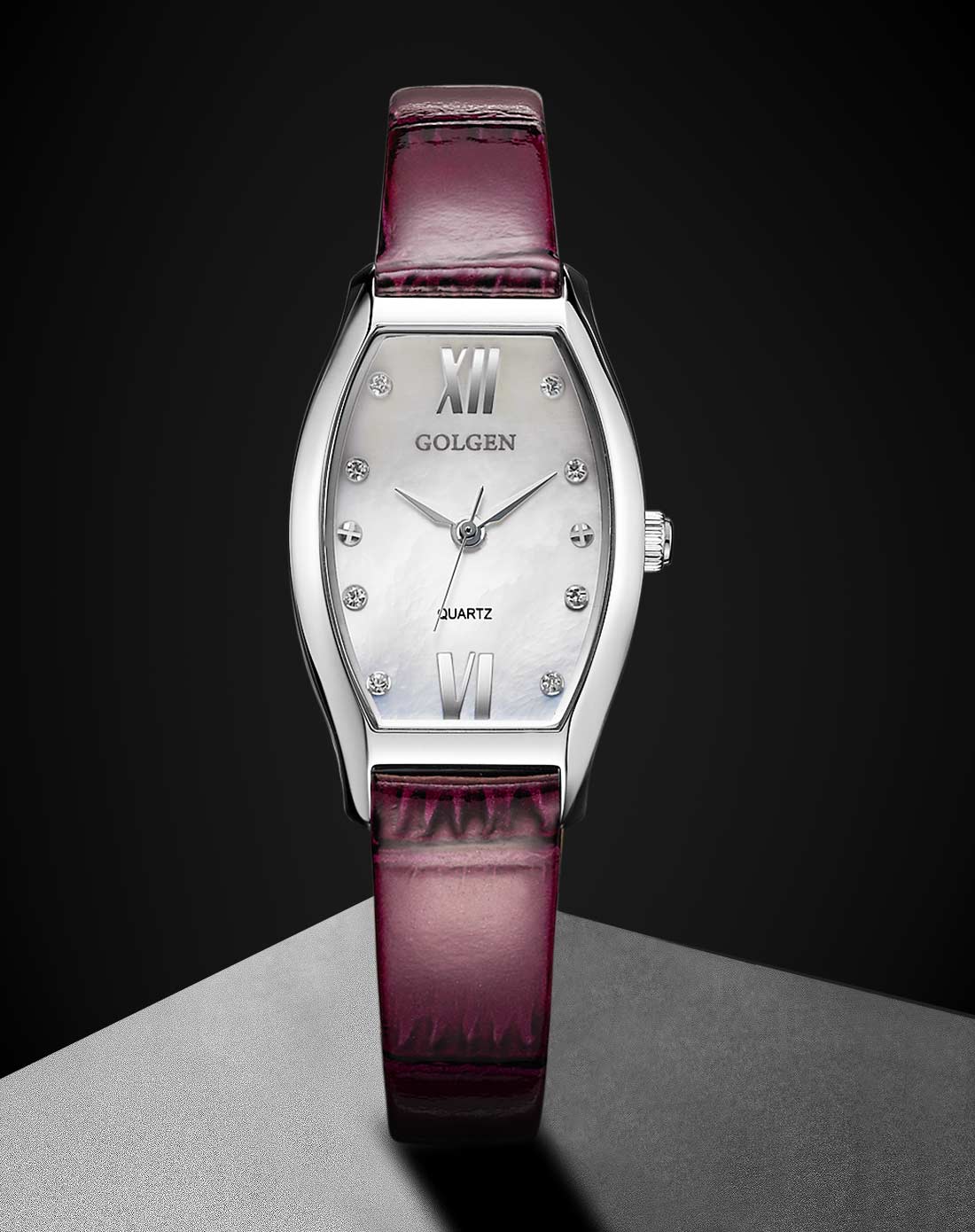 古尊golgen 复古酒桶形真皮石英女表