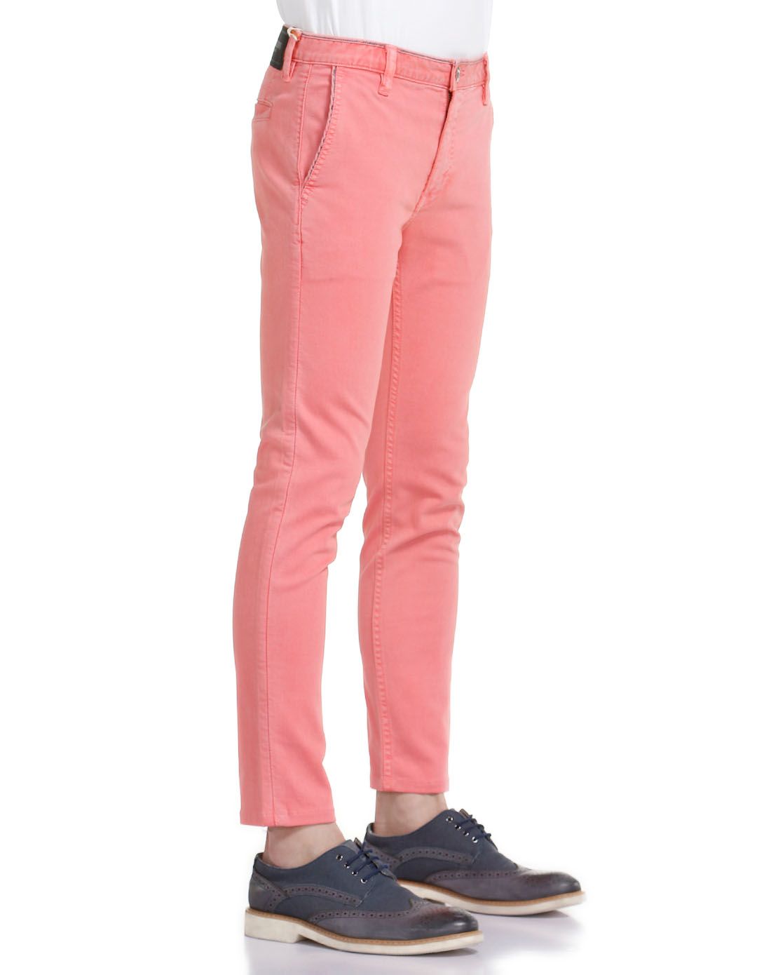 男款粉红色斯文都市斜插袋长裤