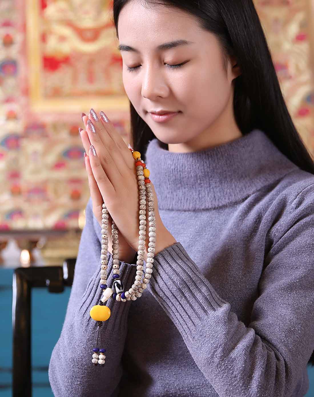 白玛曲珍正月星月菩提子108颗手链高密菩提子原籽佛珠手串禅心 7*9mm