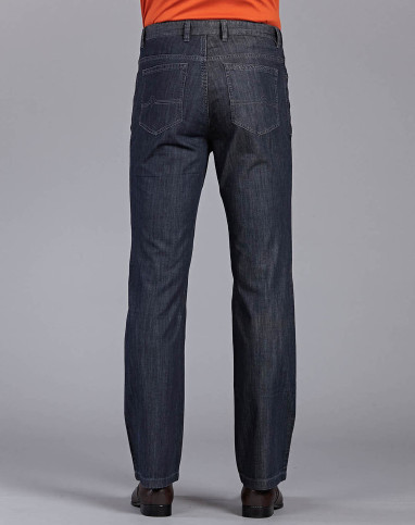 蓝灰色丝绵混纺牛仔裤