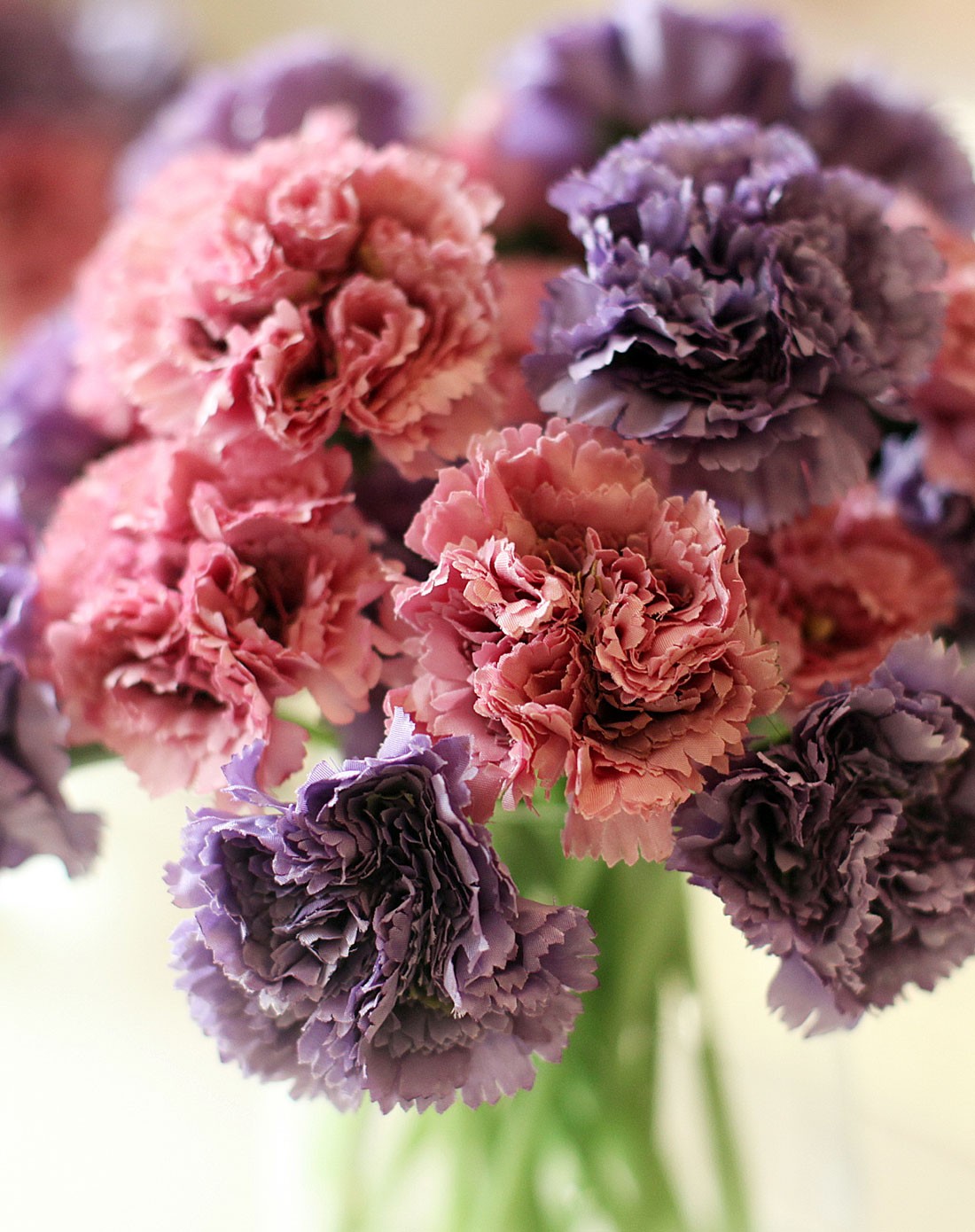 清新典雅紫蓝康乃馨配玻璃花瓶套装