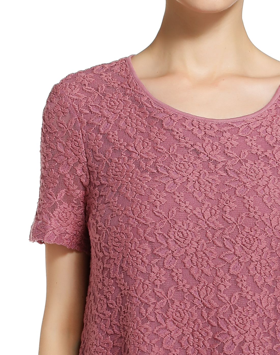 浅紫红色简约典雅短袖连衣裙