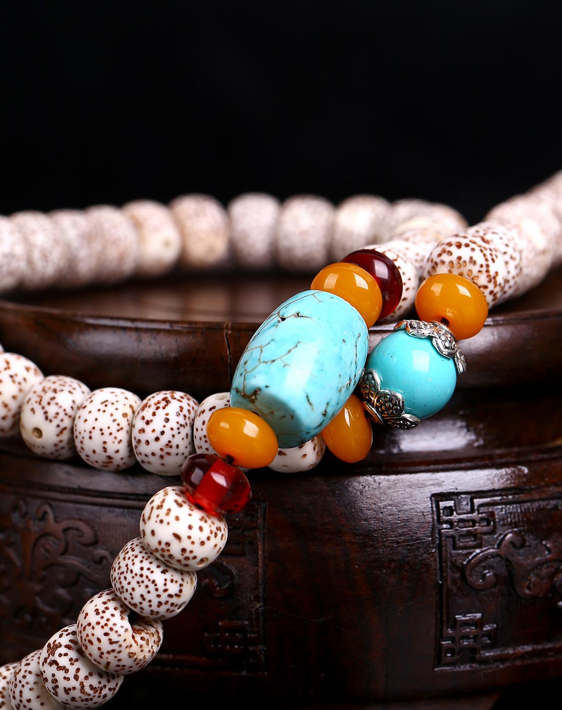 【独家】精选正月星月菩提配达摩佛头项链7*9mm--高密顺白