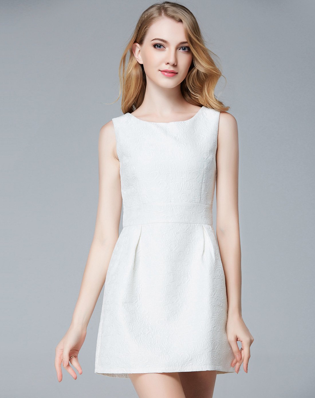 简约知性无袖百搭连衣裙白色