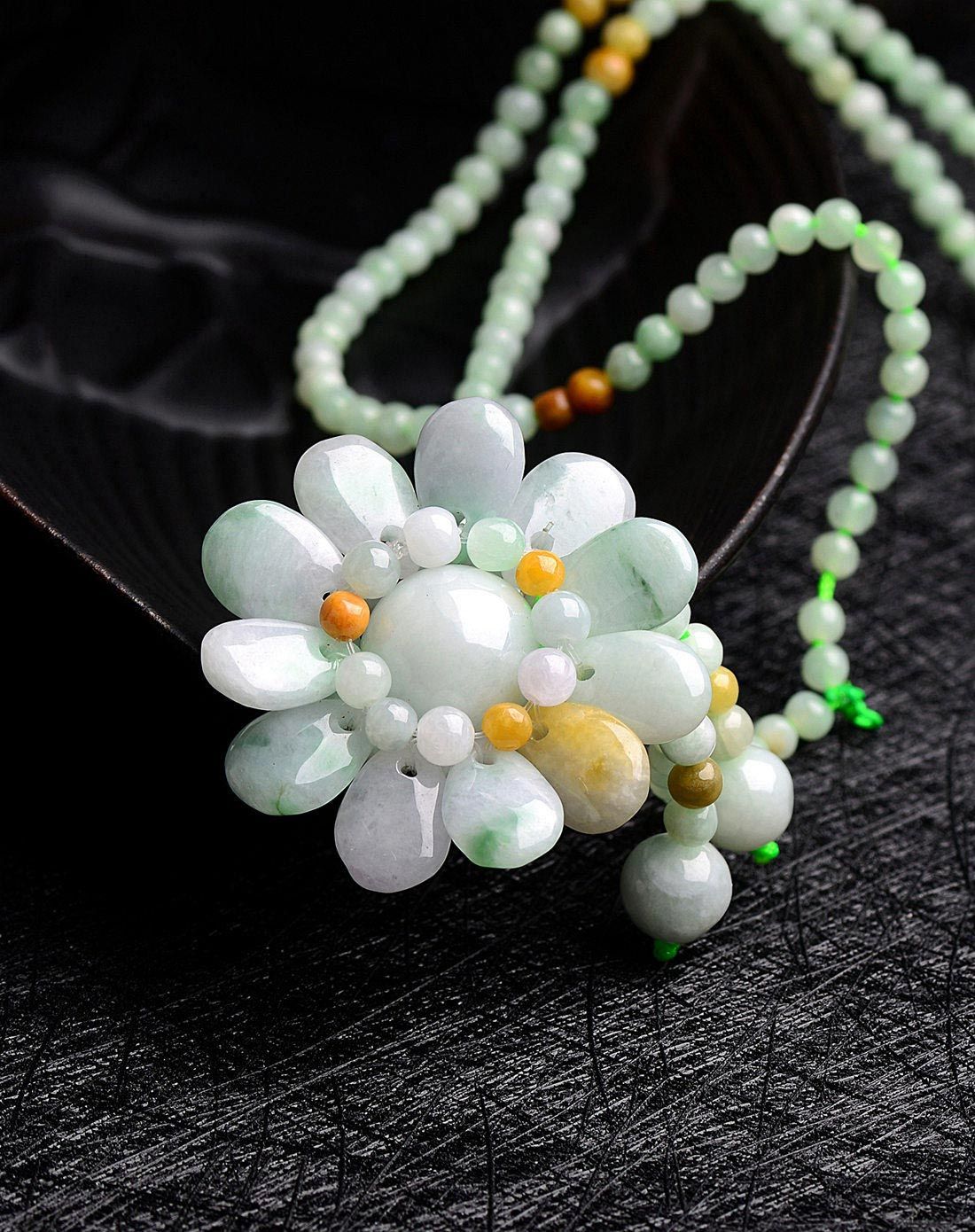 天然a货冰糯种花开富贵翡翠毛衣链