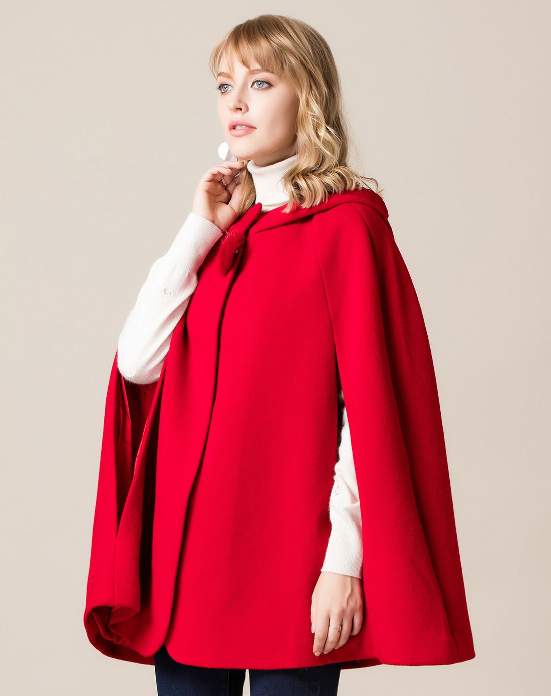 时尚斗篷式连帽大衣外套