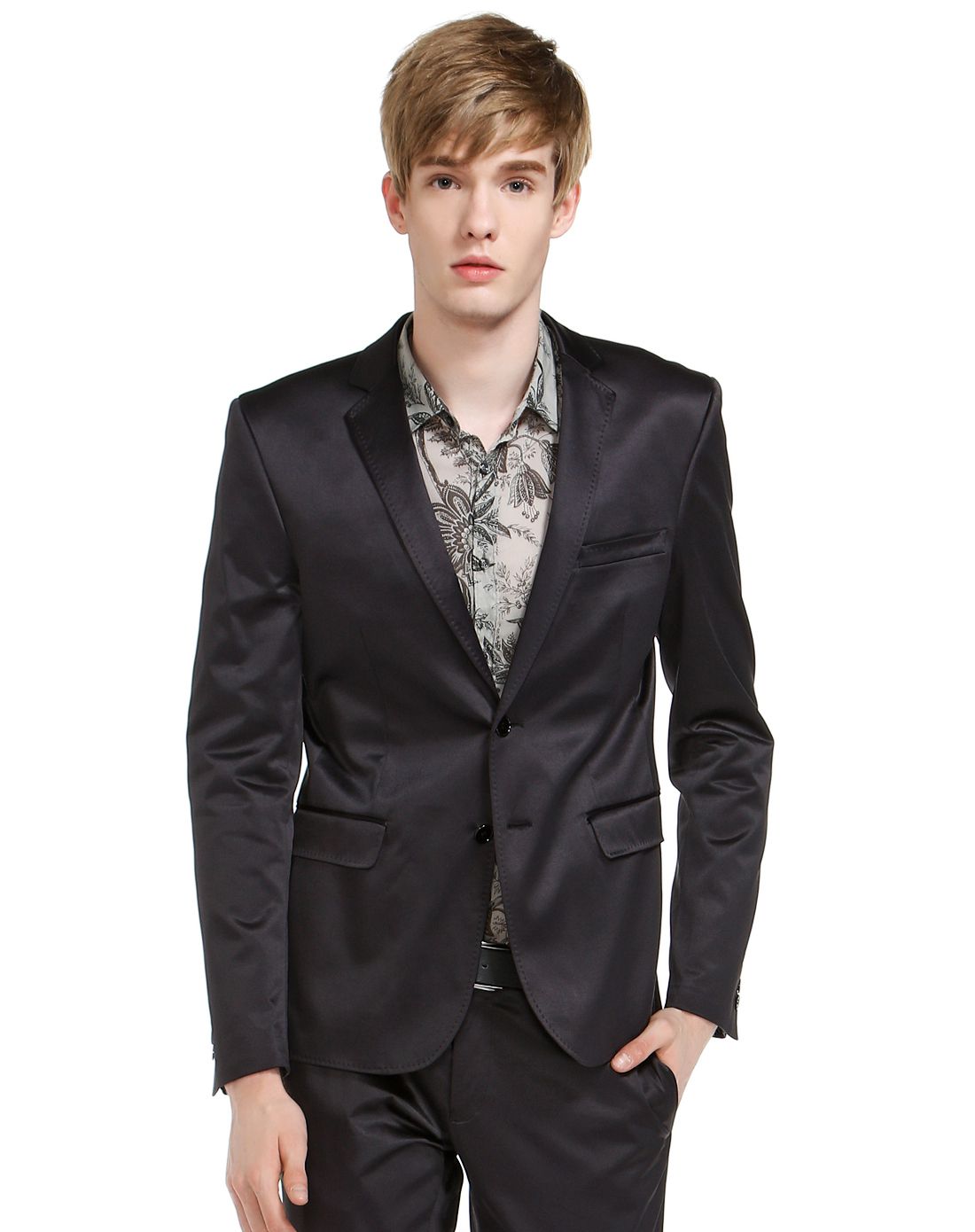 david mayer naman蓝黑色帅气时尚长袖西服gayw13-00002-600ba_唯品会