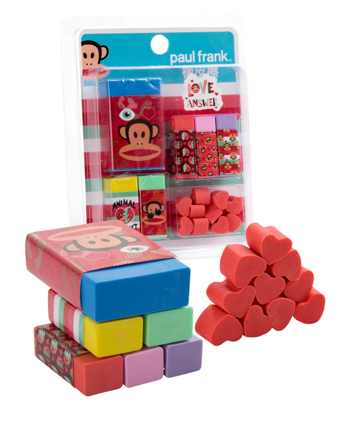 【3件起售】大嘴猴儿童吸卡装橡皮套装学生橡皮擦-红色