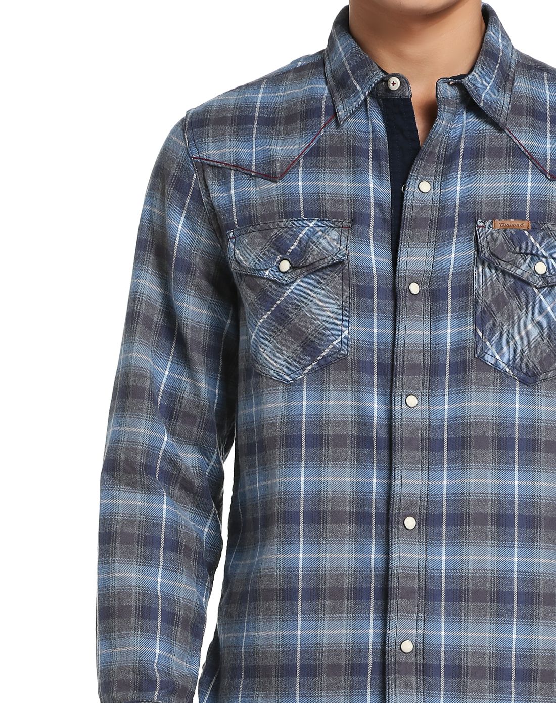 texwood男女装男款浅蓝/灰色格子休闲长袖衬衫9626091abu4_唯品会