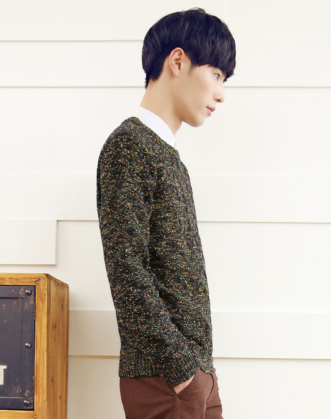 凡兔one-t男装冬季清仓专场男深蓝色彩色线韩风休闲毛衣my-76shenlan