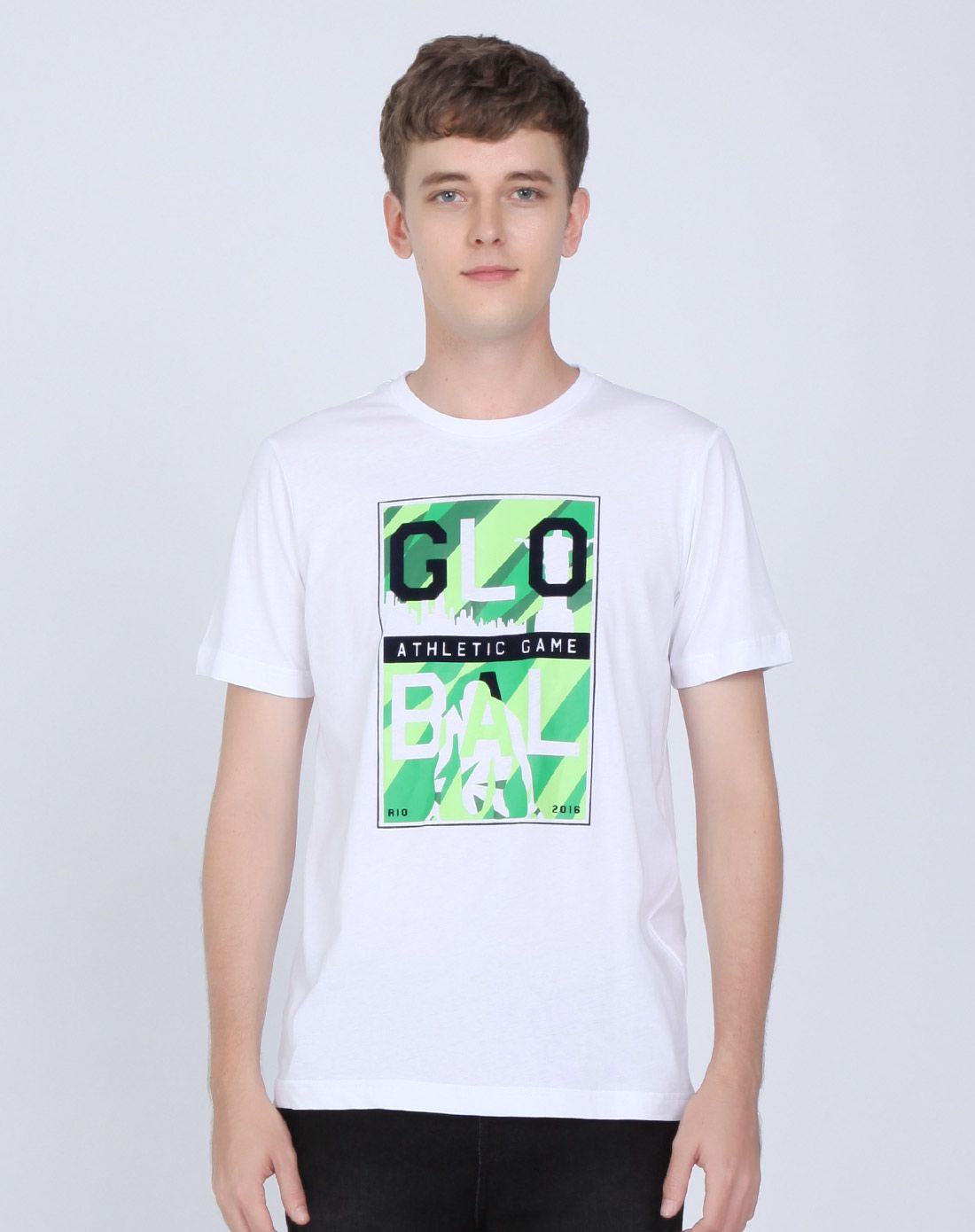 男款漂白色图案印花字母t恤