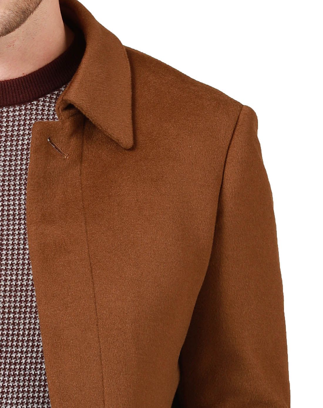 马鞍棕时尚简约翻领羊毛大衣