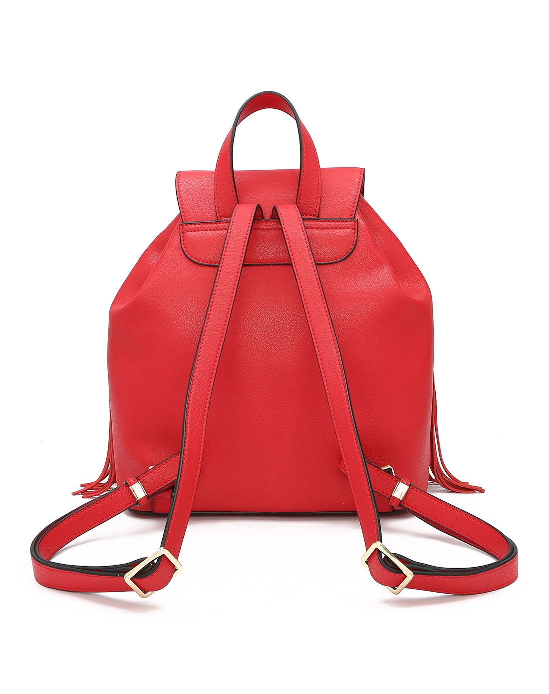 红色牛皮复古流苏经典双肩包