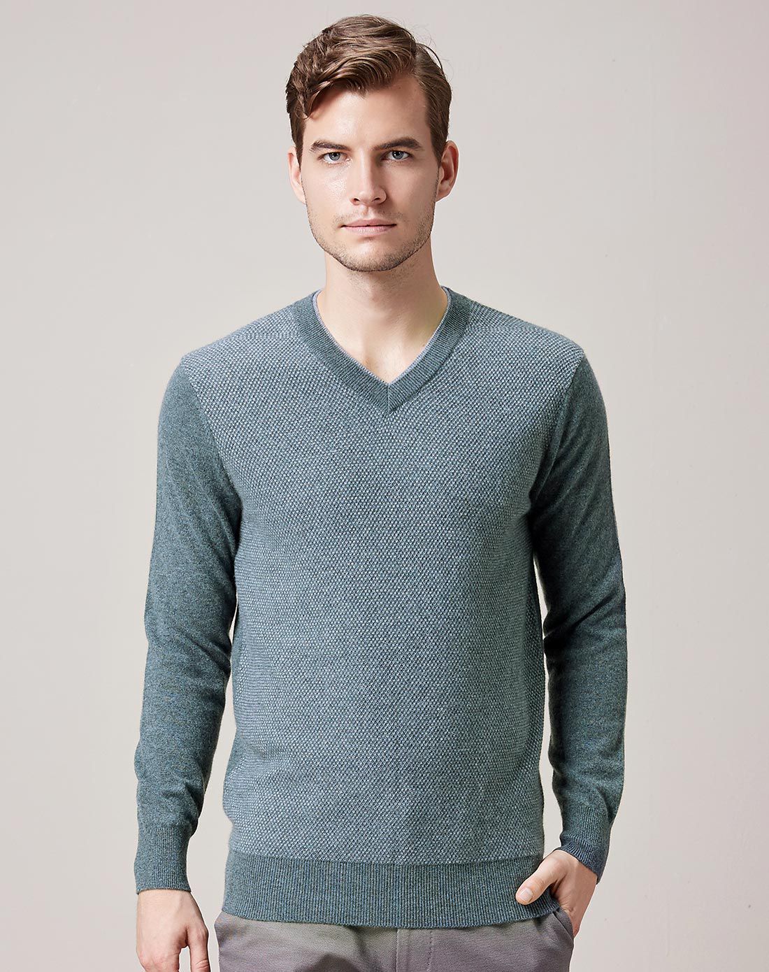 v领100%纯羊绒男衫男式毛衣羊绒衫