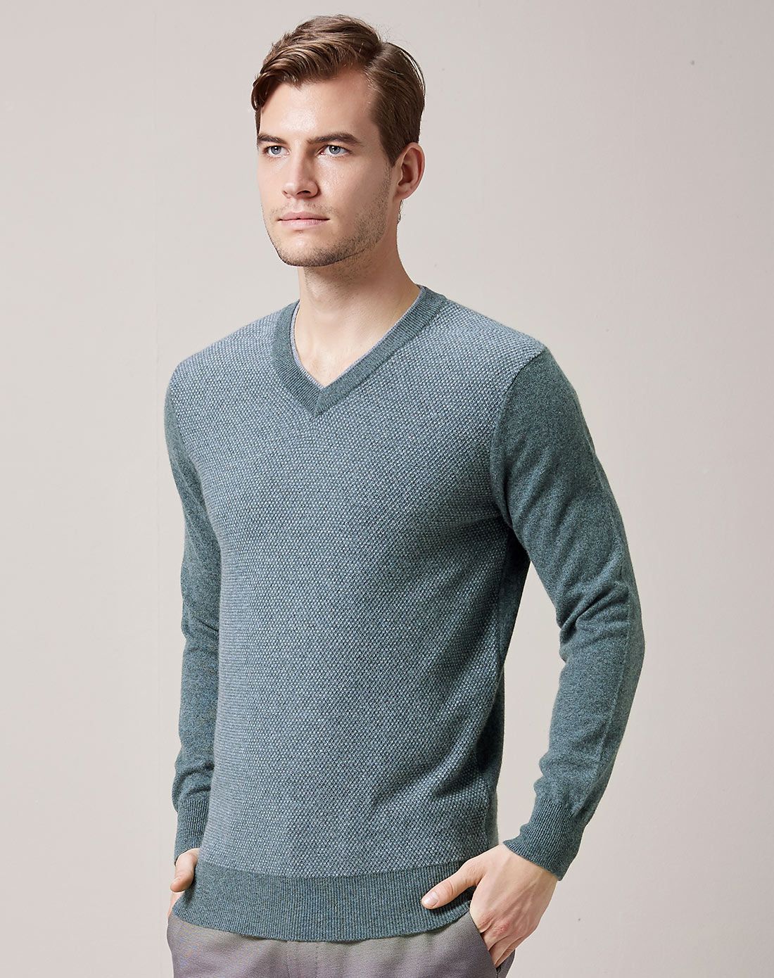 v领100%纯羊绒男衫男式毛衣羊绒衫