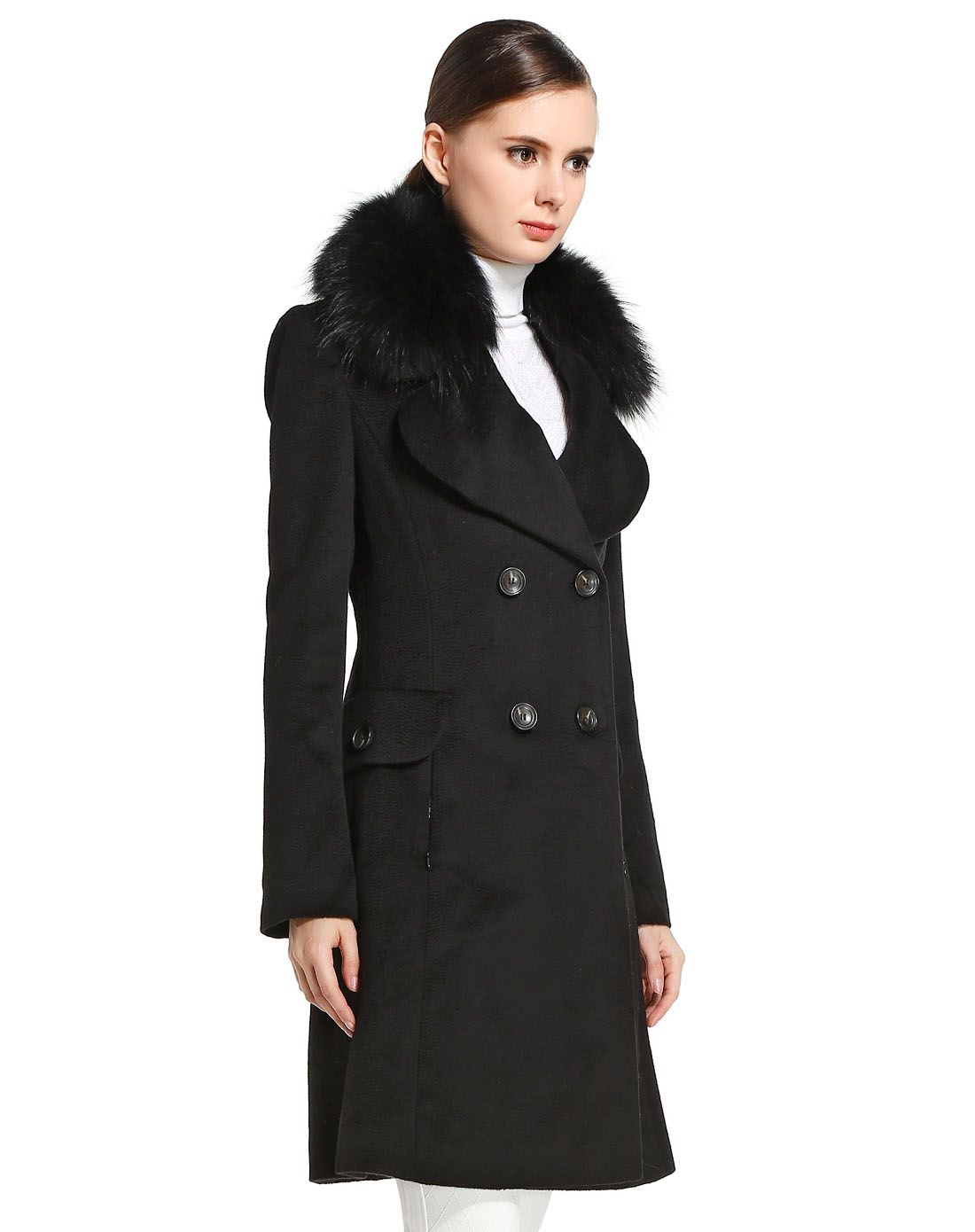 巨式国际givh shyh&艾薇aivei女装givh shyh黑色典雅魅力长袖长款大衣