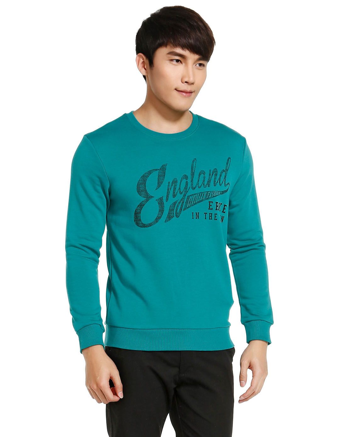 时尚单品 男款深青色套头卫衣