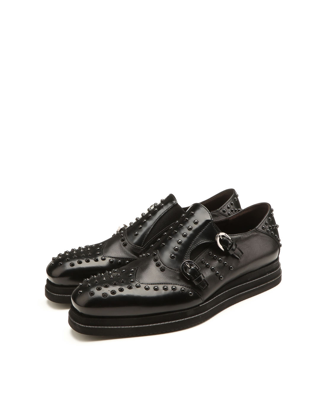 意大利高端鞋履品牌联袂专场cesare paciotti男款黑色铆钉装饰皮鞋44