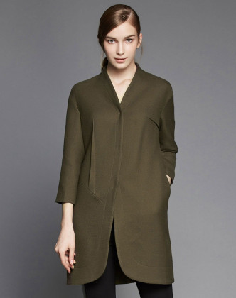 绿咖色毛呢h型休闲时尚大衣