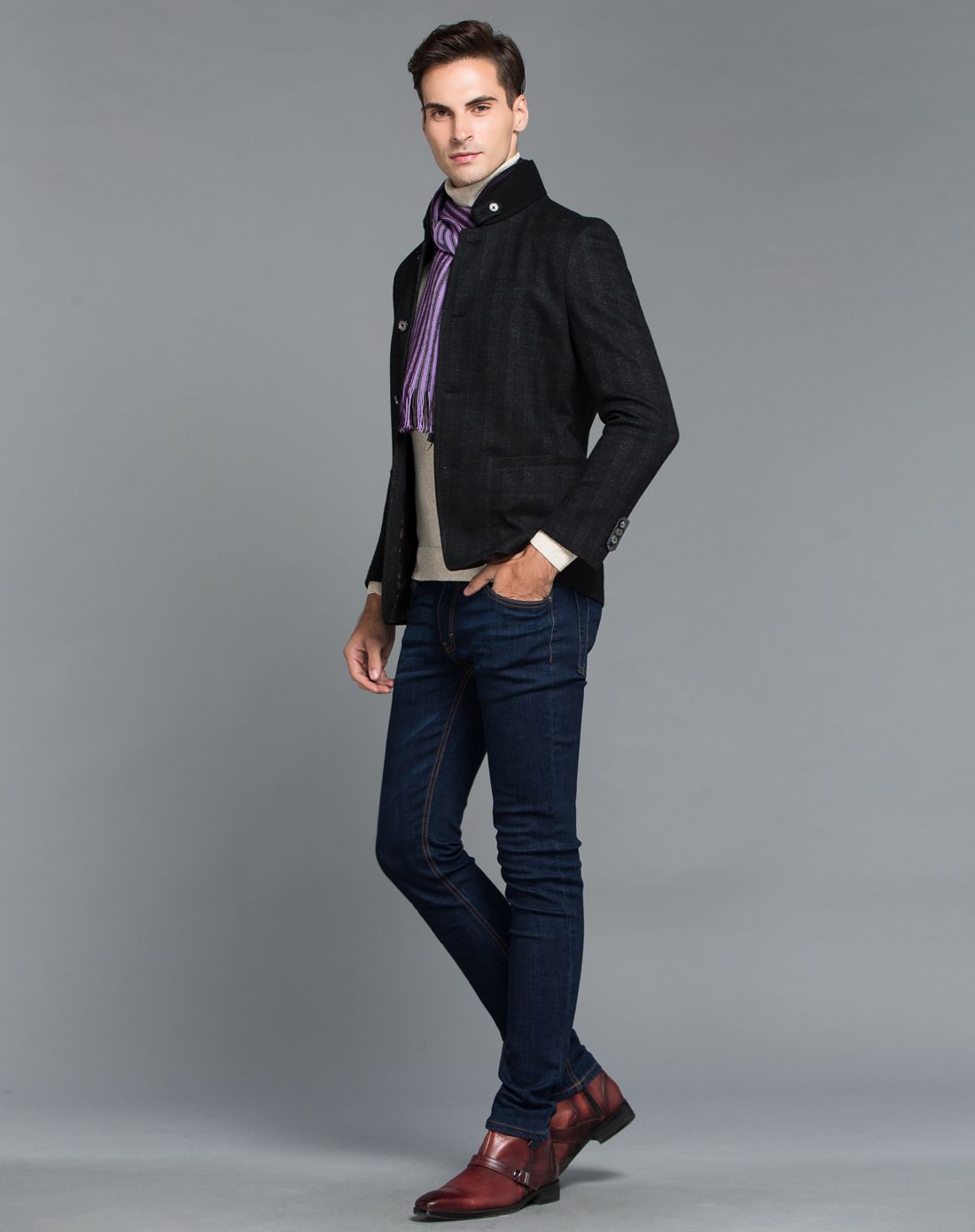 黑灰色羊毛混纺舒适休闲商务便装