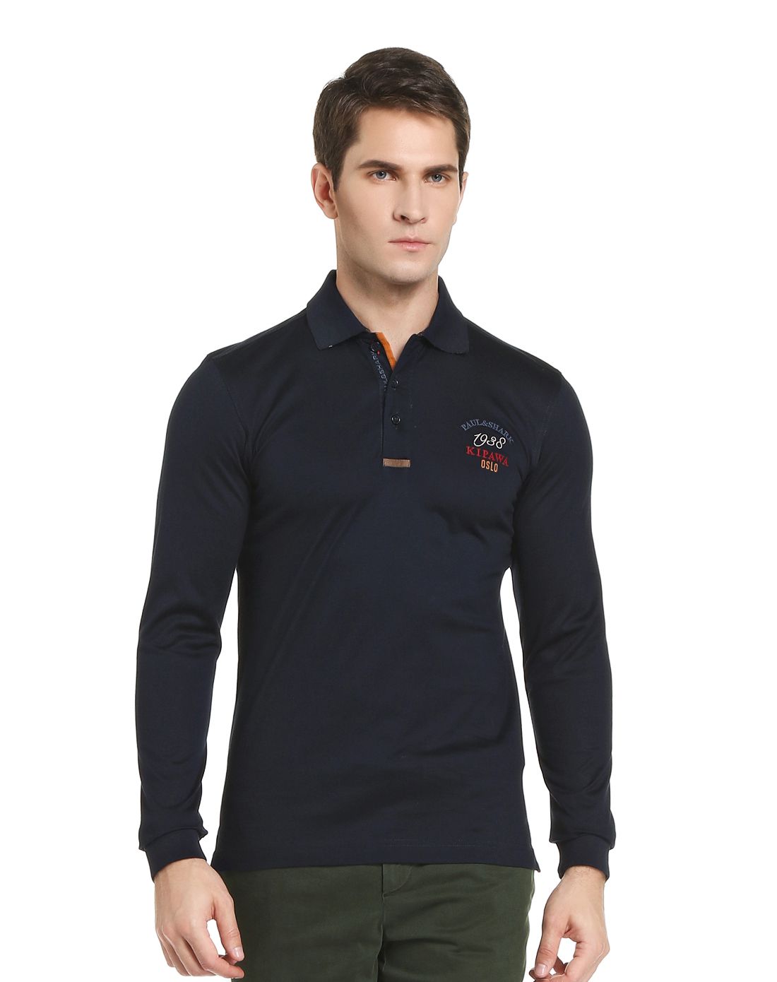 paul&shark男款深海蓝色刺绣logo纯棉polo衫