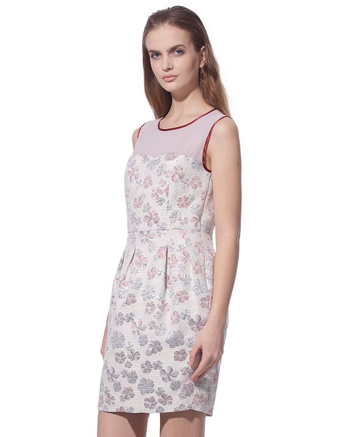 style女装特惠专场提花面料与仿真丝拼接连衣裙33s42458-80_唯品会