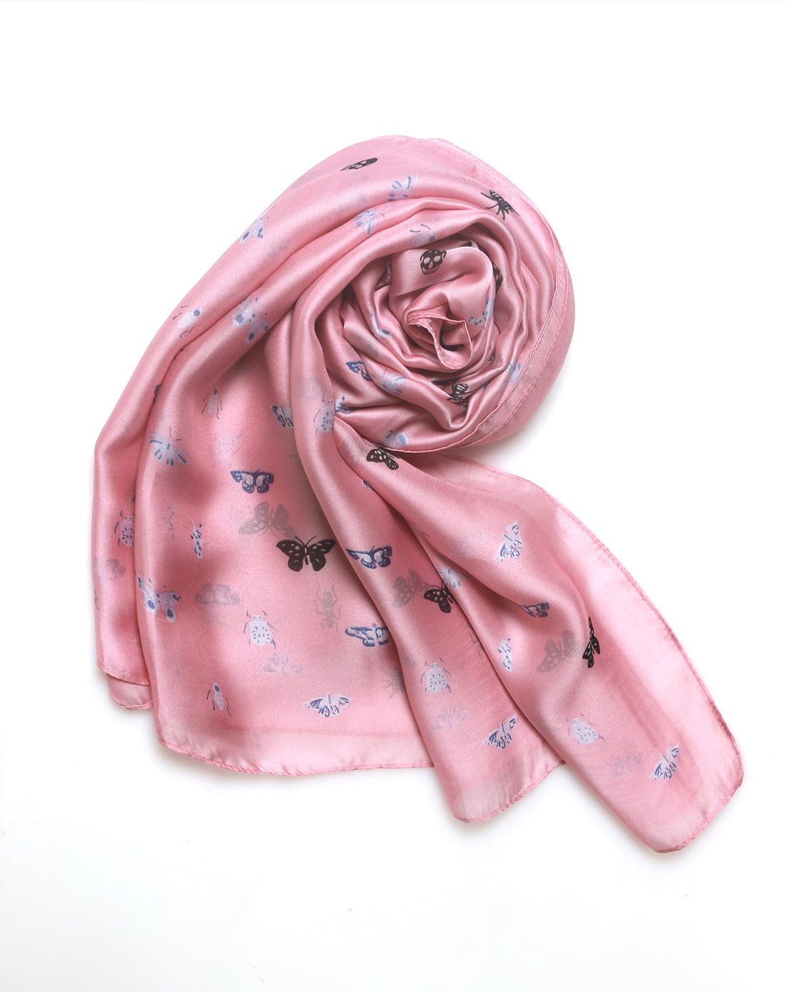 紫宝 缎面亲肤印花蝴蝶丝巾