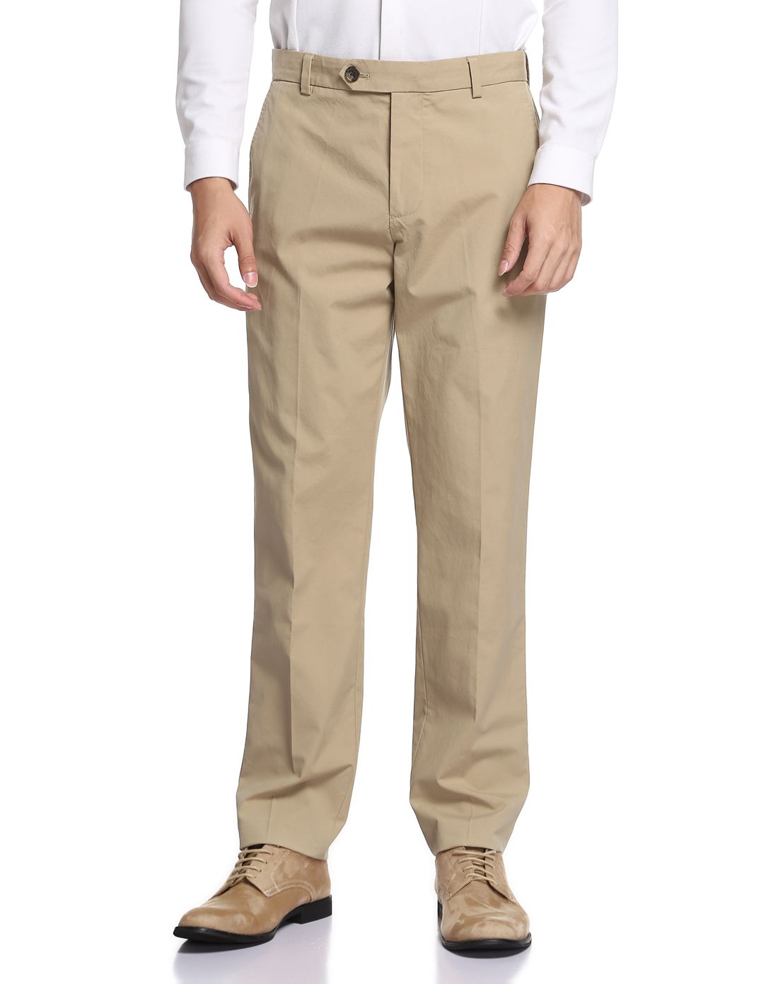 mainline男款卡其色比马棉平纹布长裤
