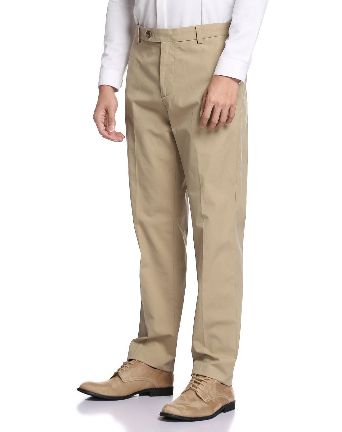 mainline男款卡其色比马棉平纹布长裤