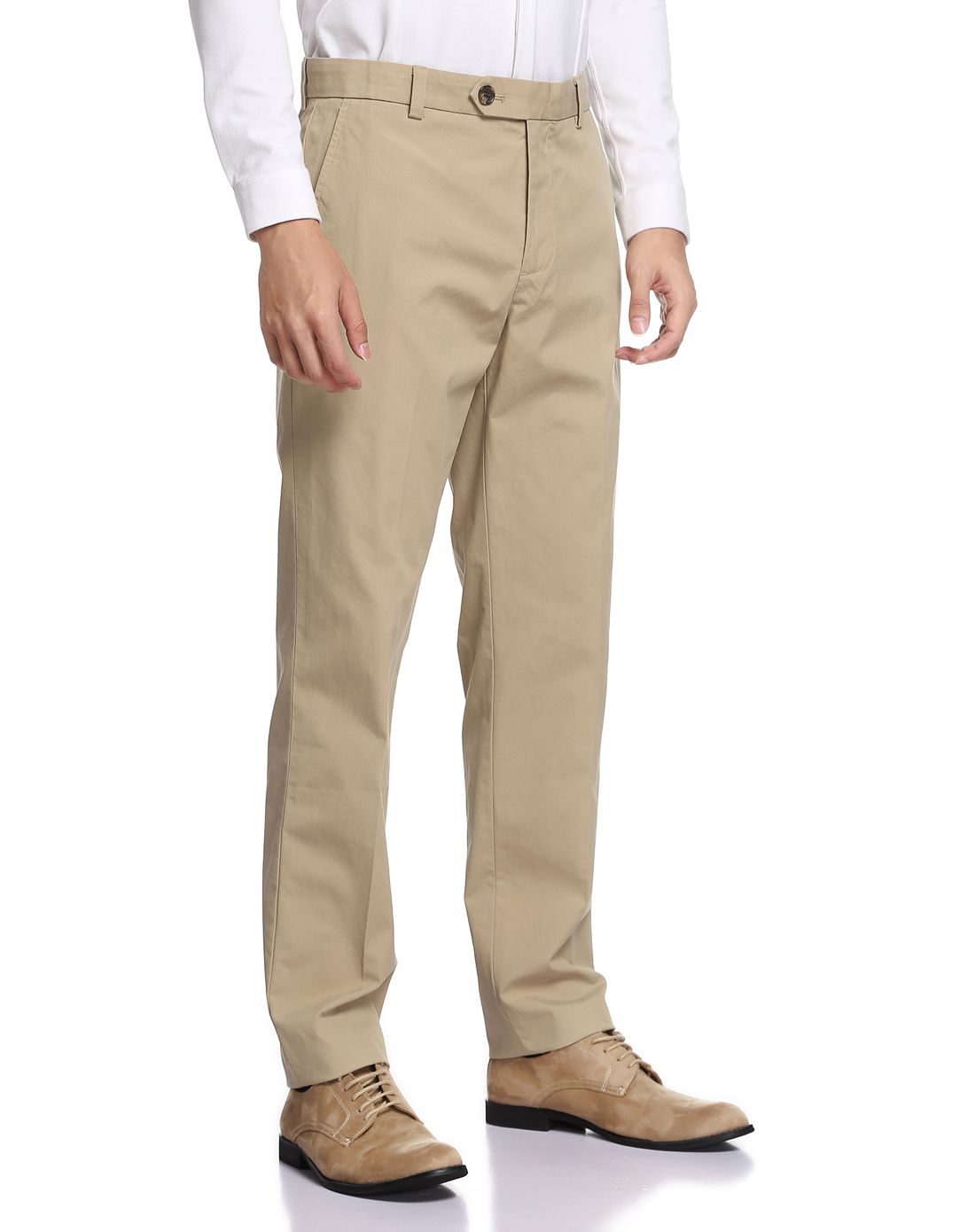mainline男款卡其色比马棉平纹布长裤