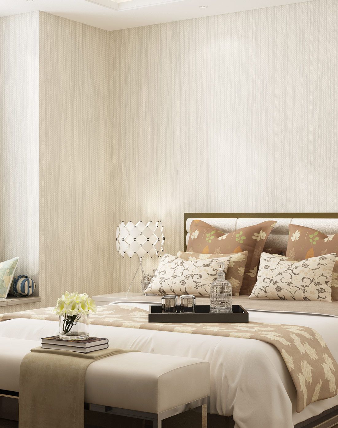 欣旺纯色素色墙纸现代简约卧室壁纸-米白色 三卷起售